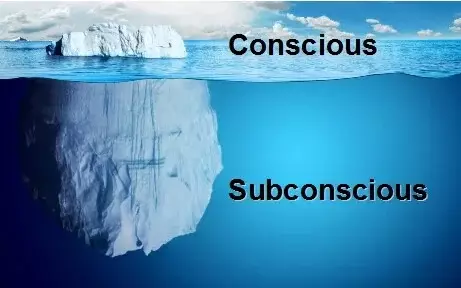 An iceberg illustrating how much of the mind is conscious versus subconscious